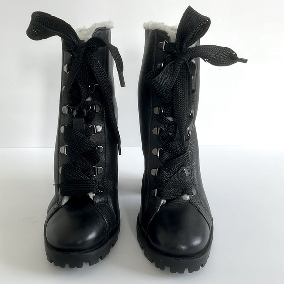 Schutz Zhara Shoes Lace Up Pointed Toe Block High Heel Combat Boots Size 10 New - Picture 6 of 9